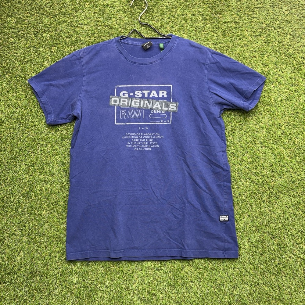 G Star Shirt Mens Large Short Sleeve Logo Blue Originals y2k 2000s Short Sleeve